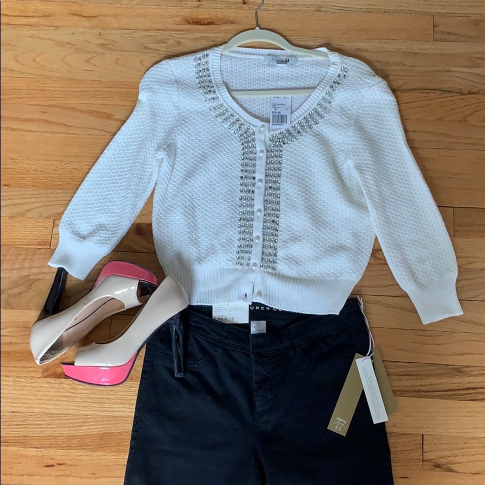 Forever 21 rhinestone white sweater